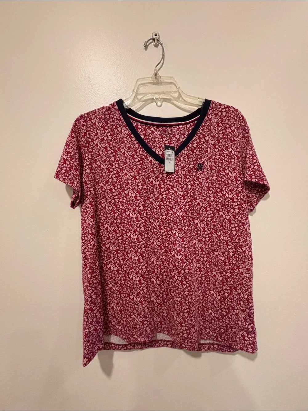 Tommy Hilfiger Red Floral Pajama Set with Navy Trim - Picture 2 of 9